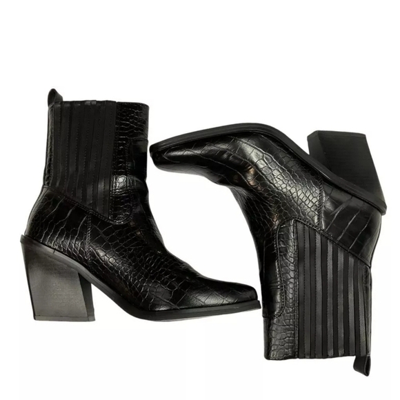 NEW H by Halston Black Western Ankle Booties Chunky Heel Boots/Booties - Picture 4 of 7